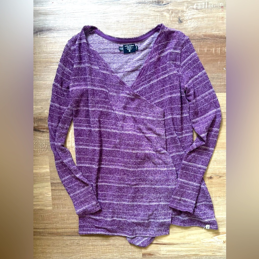 Volcom is Purple Striped Light-Weight Long Sleeve Beach Cardigan
